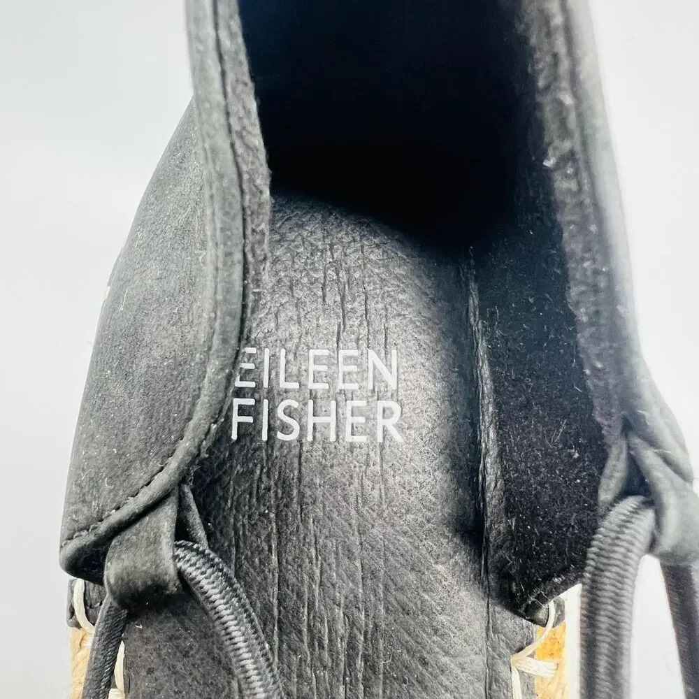 Eileen Fisher Shoes Women 9.5 Black Nubuck Yasmin Espadrille Wedge Heels Slip On